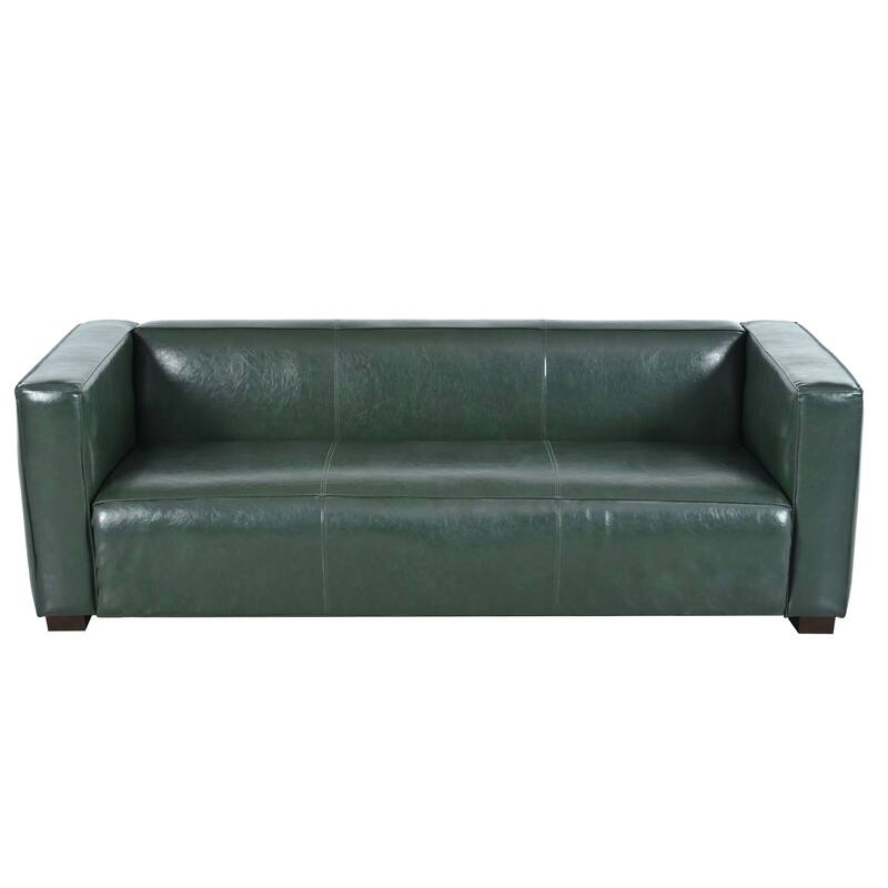 Green PU 3 Seater Contemporary Tuxedo Sofa with Birch Wood Legs