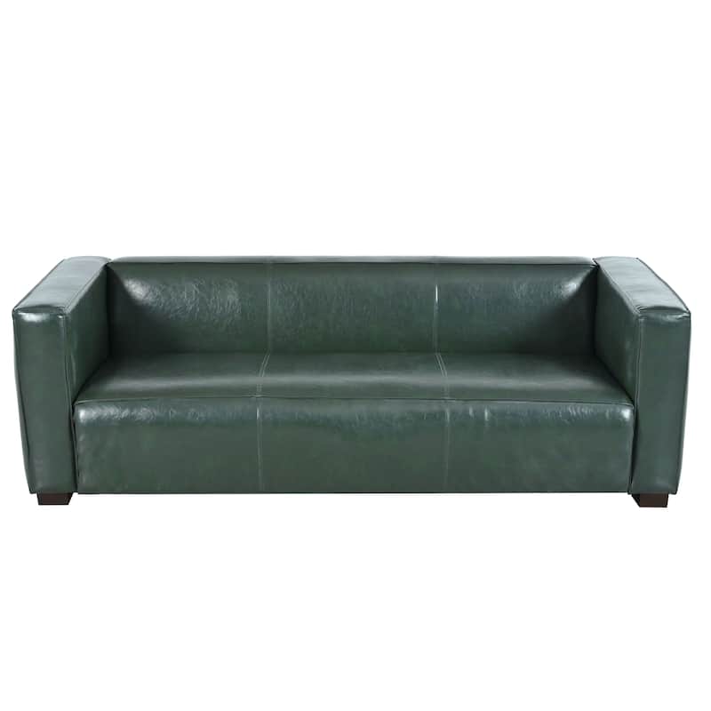 Upholstered Leather Sofa Living Room Settee Couch with Wood Legs, 3-Seater Sofa Couch with Square Armrests