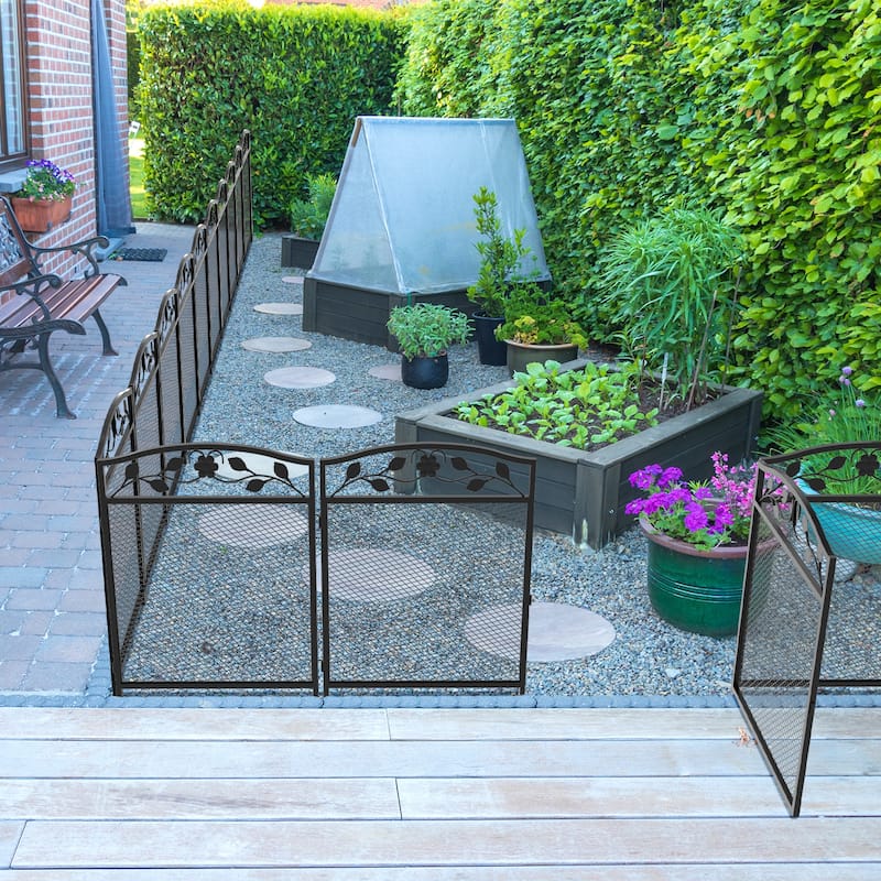 Metal Garden Fence 5 Panels Decor Dog Playpen Fences Animal Barrier