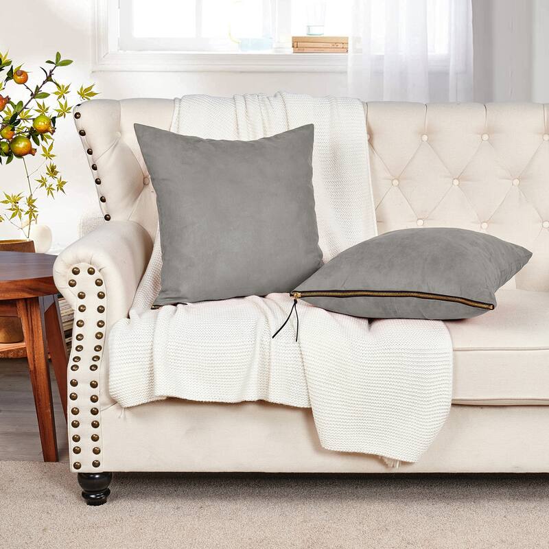 Suede 2 Piece Pillow Shell Set with Big Zipper, NO INSERT