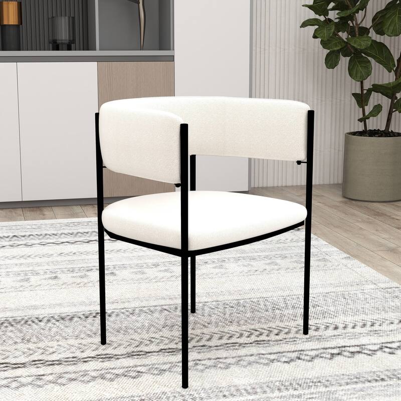 Dining Chair in Leather with Open-Back and Powder Coated Iron Legs Set of 4