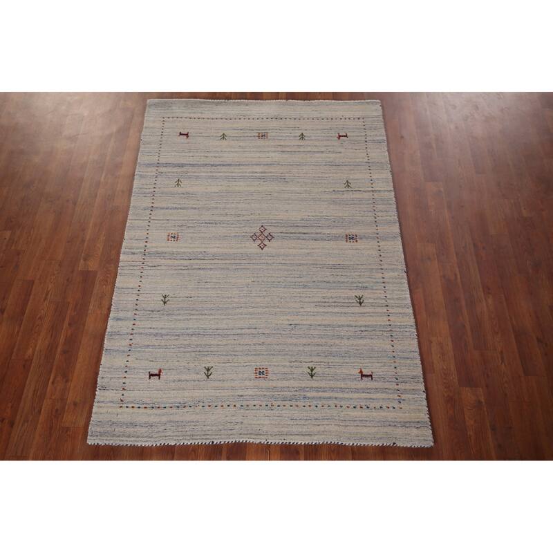 Tribal Striped Gabbeh Indian Accent Rug Handmade Wool Carpet - 4'0"x 5'9"