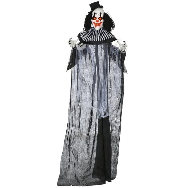 slide 2 of 10, 6' Life Size Outdoor Halloween Classic Black and White Striped Clown Animatronic with Light Up Eyes & Sounds Black