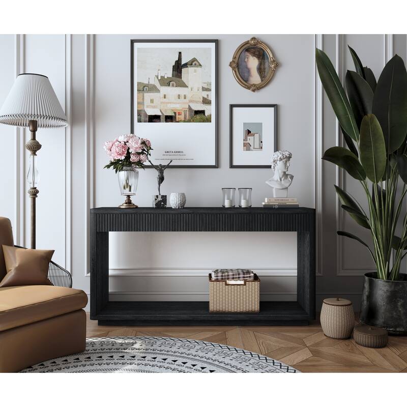 Rectangular Entryway Console Table with 2 Fluted Drawers, Sofa Table Behind Couch Table for Living Room Hallway