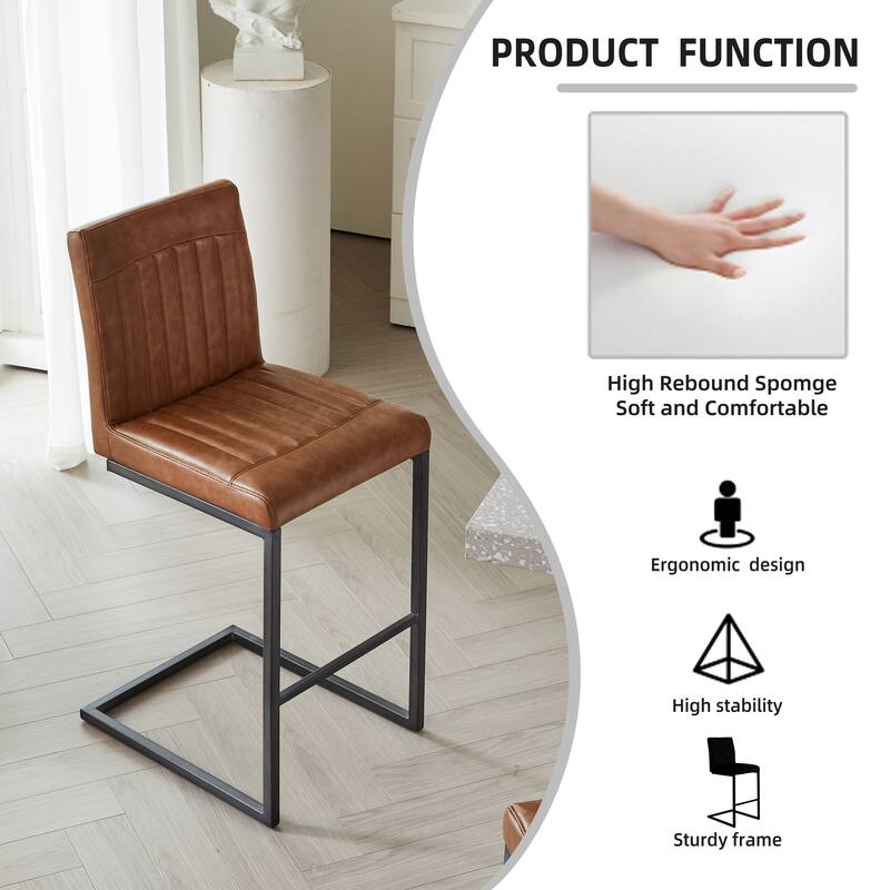 Set of 2 Bar Stool - 26-Inch Counter Height, Vertical Tufted Backrest, Sturdy Black Metal Frame with Footrest