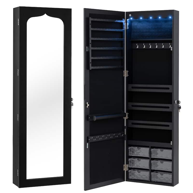 Gymax Jewelry Armoire w/ Full-Length Mirror w/ Built-in LED Lights