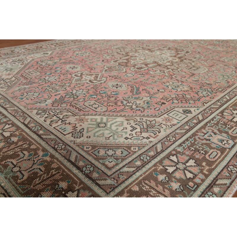 Geometric Tabriz Persian Vintage Area Rug Handmade Pink Wool Carpet - 6'5"x 9'8"