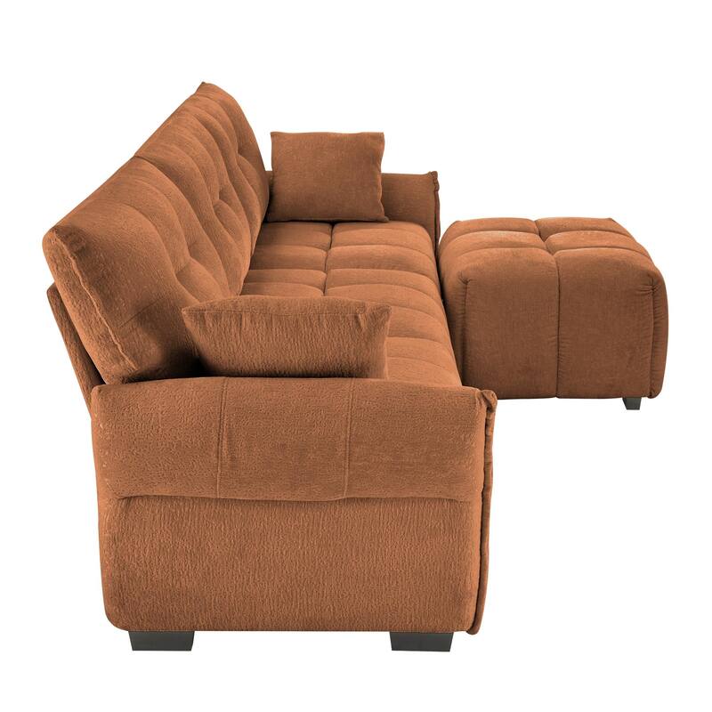 110.2" Chenille 3-Seater Sofa Set with Ottoman and Pillows, Solid Wood Frame and High-Resilience Cushions