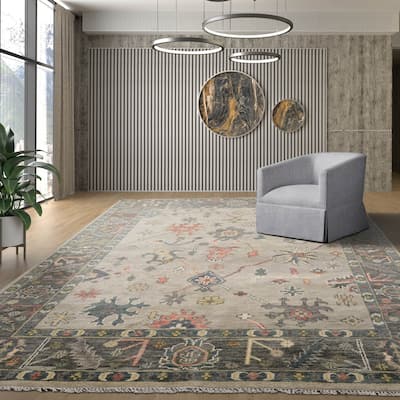 LoomBloom Muted Turkish Oushak Hand Knotted Area Rug Gray Color