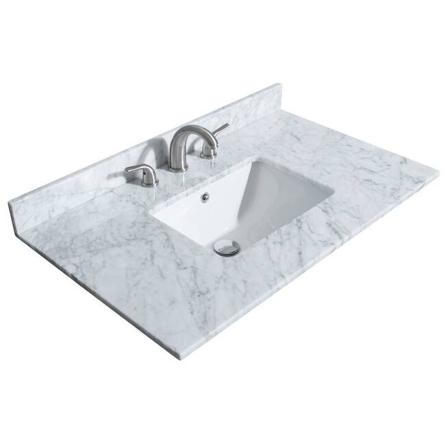 Wyndham Collection 36" Single Vanity Top with Undermount Rectangular - White Carrara Marble - Painted