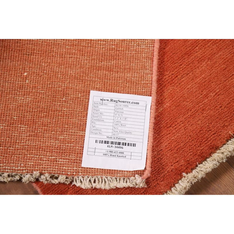 Solid Orange Gabbeh Oriental Foyer Rug Hand-Knotted Wool Carpet - 1'8"x 3'2"