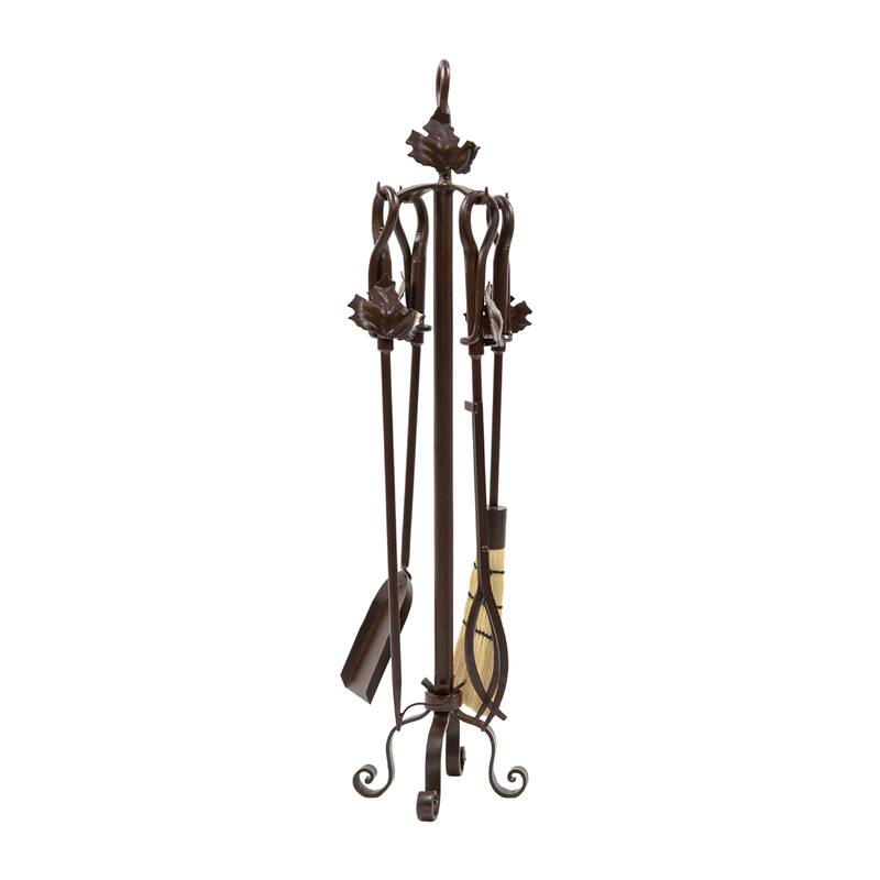 Achla Designs Maple Leaf Fireplace Set of 4 Tools, 35 Inch Tall - Roman Bronze Finish