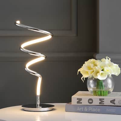Owen 19.75" Modern Dimmable Metal Integrated LED Table Lamp, Chrome by JONATHAN Y