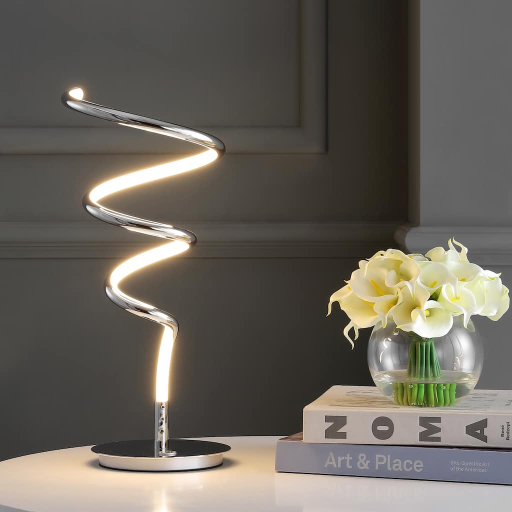 Owen 19.75" Modern Dimmable Metal Integrated LED Table Lamp, Chrome by JONATHAN Y