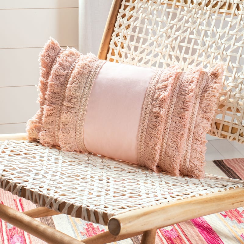 SAFAVIEH Ilmi Boho Fringe Decorative Accent Throw Pillow - Pink - 12Wx20L