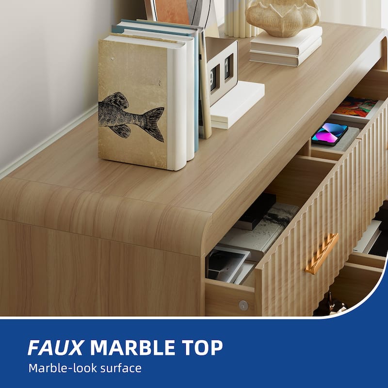 Moasis Fluted Dresser with 6 Drawers, 47" Wide Chest of Drawers with Metal Handle for Bedroom Storage Organizer