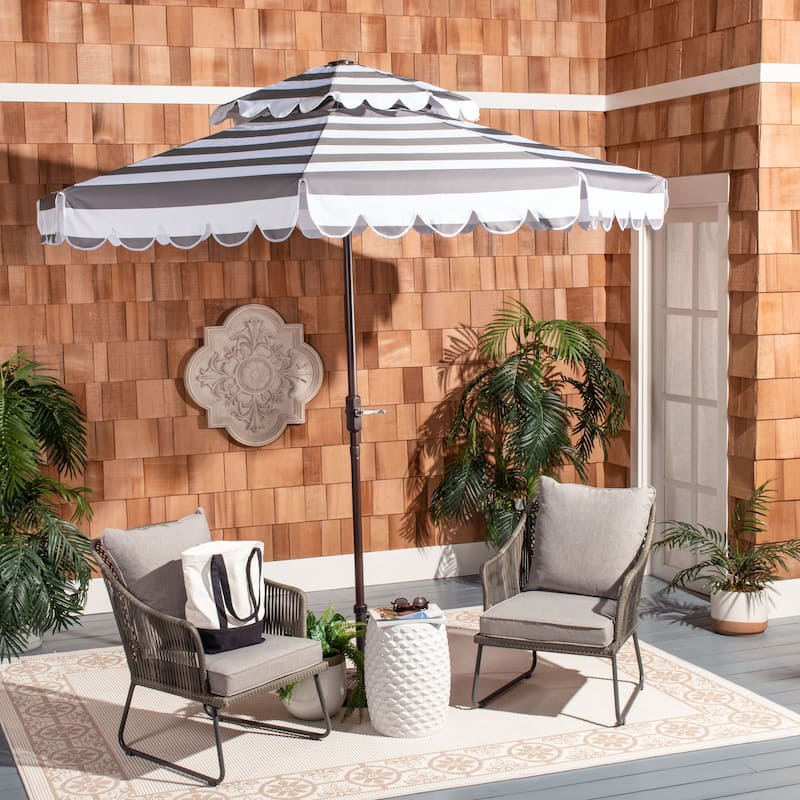 SAFAVIEH Outdoor Blagovesta 9Ft Round Double Top Crank Umbrella - Grey/White