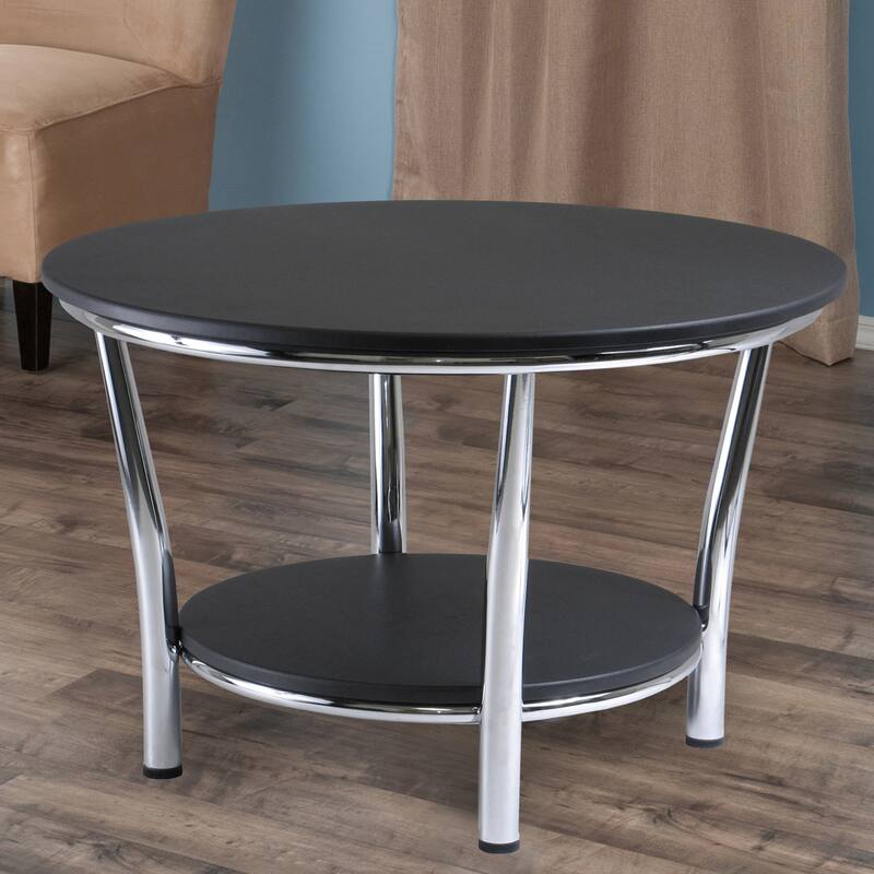 Maya Round Coffee Table, Black and Metal - 29.33 x 29.33 x 19.02 inches