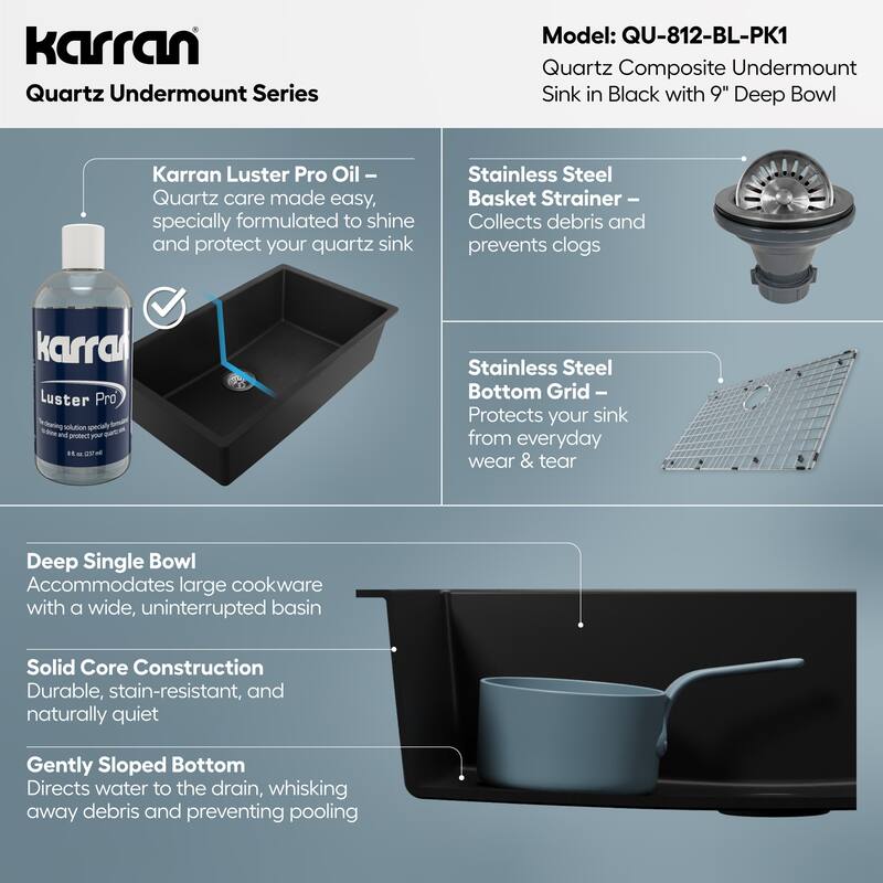 Karran Undermount 32.5 in. Large Single Bowl Quartz Kitchen Sink Kit