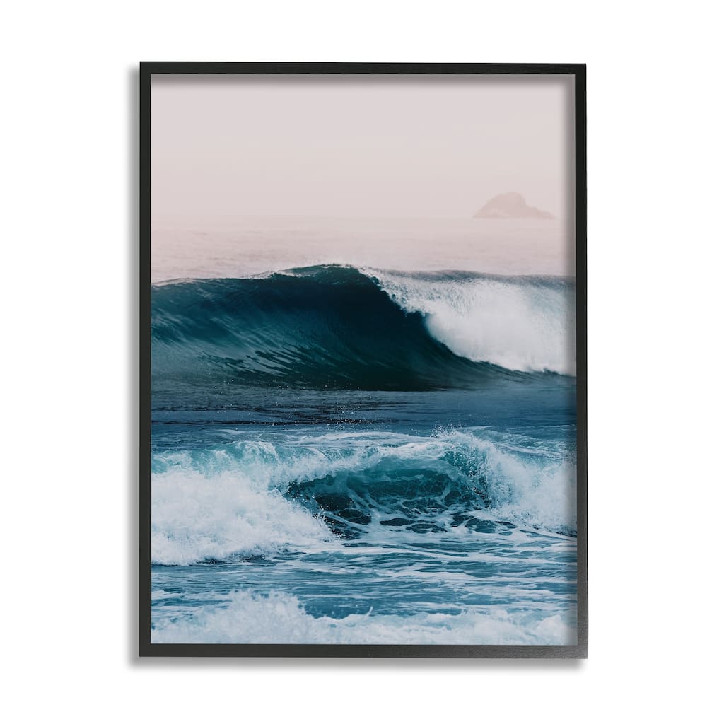 Stupell Crashing Surf Waves Ocean Beach Scene Distant Cliffs Framed Wall Art