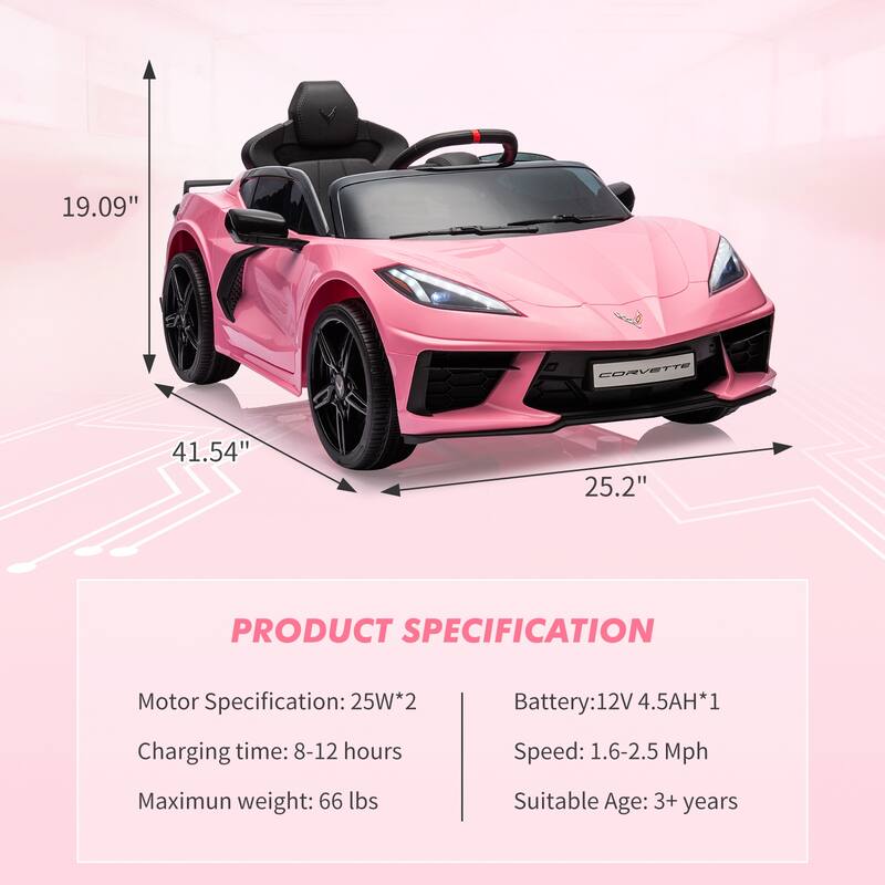 12V Kids Ride On Car Sports Licensed Corvette Electric Car Toy for Kids Best Gifts