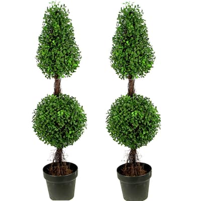 Artificial Double Ball Boxwood 3' Topiary Plant Tree in Pot (Set of 2) - GTR4634-NATURAL-2