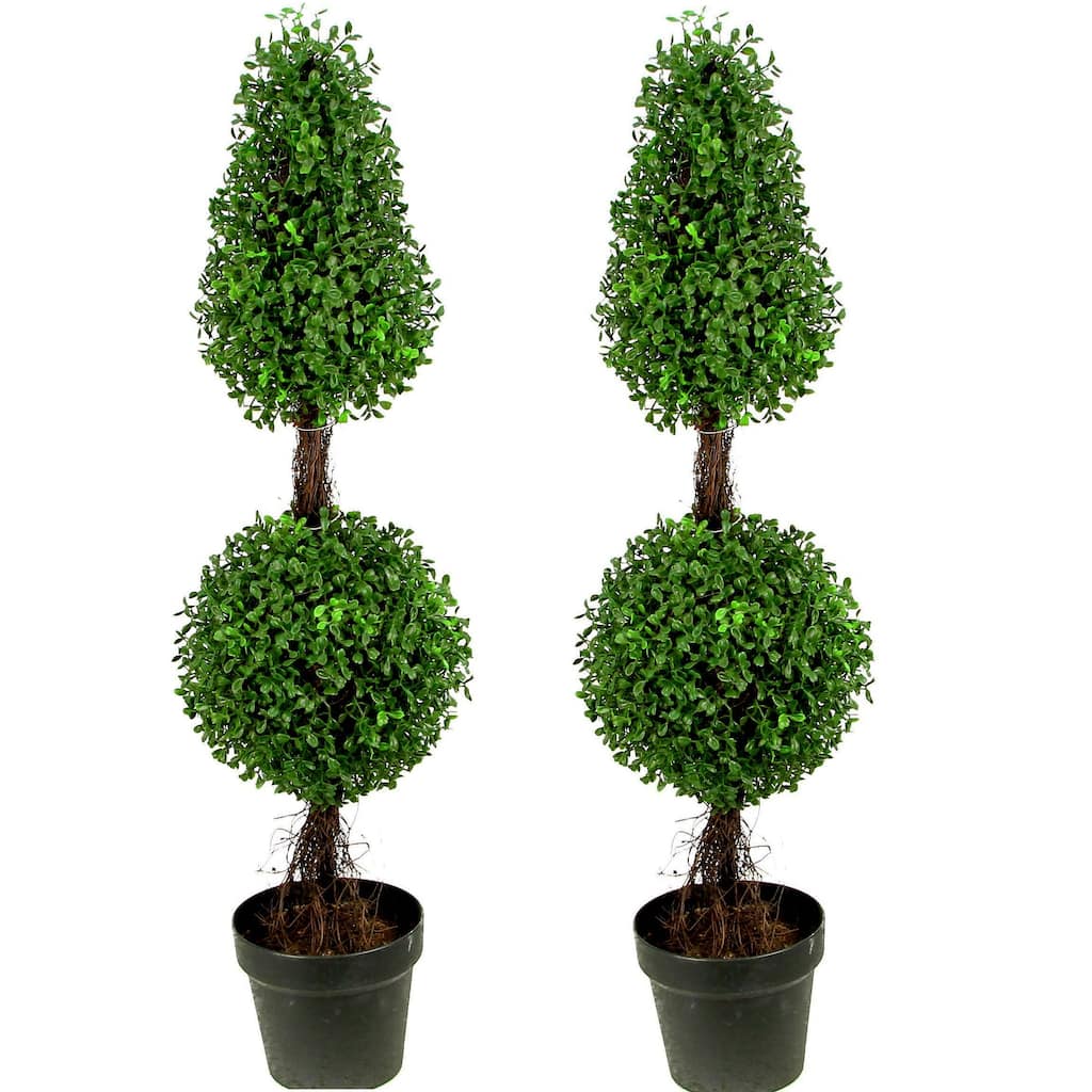Artificial Double Ball Boxwood 3' Topiary Plant Tree in Pot (Set of 2) - GTR4634-NATURAL-2