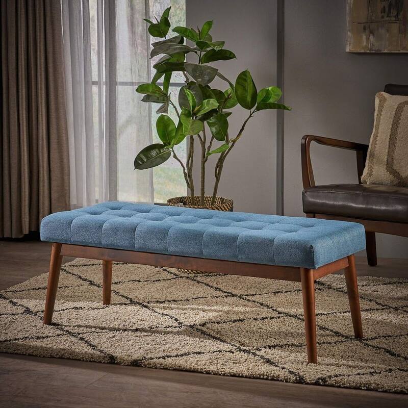 Mid-Century Tufted Ottoman with Rubberwood Frame by Christopher Knight Home