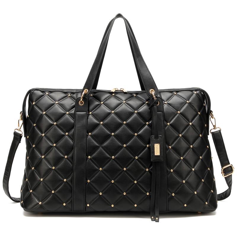 Badgley Mischka Quilted Vegan Leather Weekender Tote Bag
