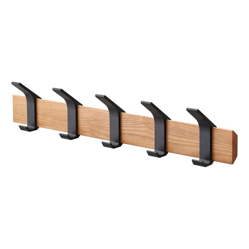 Yamazaki Home Wall-Mounted Coat Rack, Steel and Wood - L 2.56 x W 19.69 x H 3.94 inches - Walnut