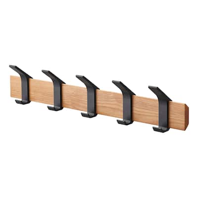 Yamazaki Home Wall-Mounted Coat Rack, Steel and Wood - L 2.56 x W 19.69 x H 3.94 inches