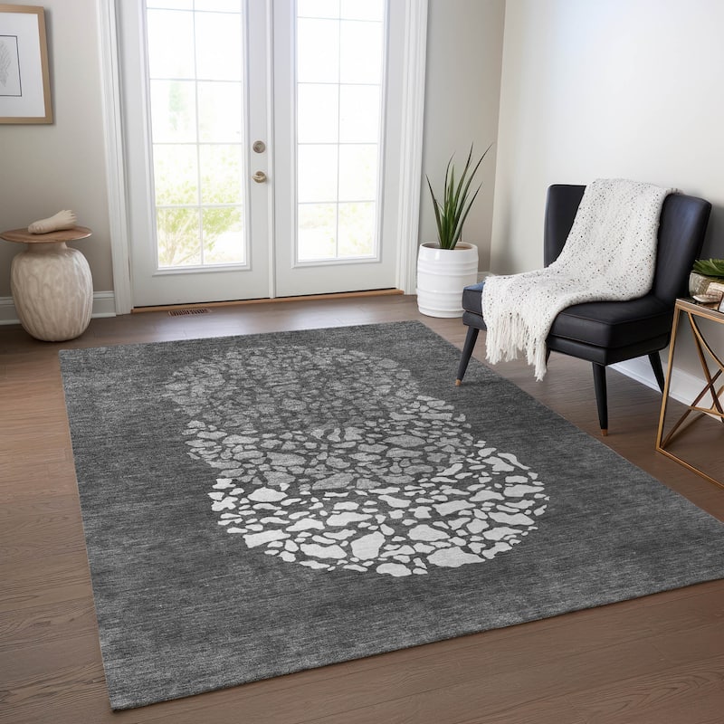 Machine Washable Indoor/ Outdoor Chantille Modern Mosaic Rug - Charcoal - 5' x 7'6"