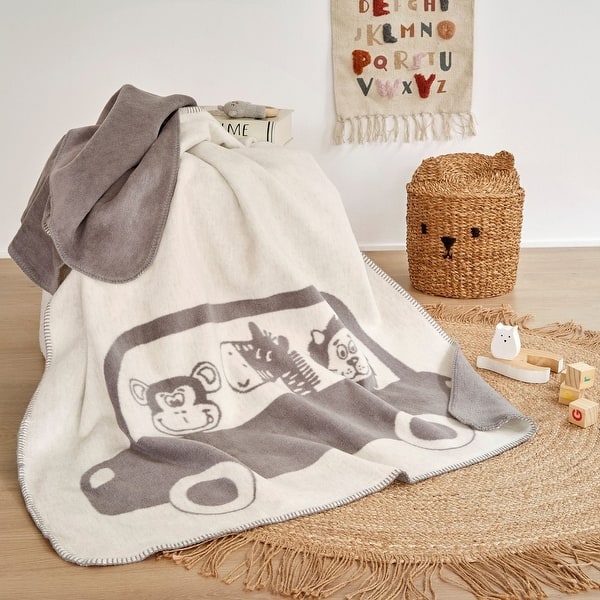 slide 2 of 4, IBENA Cotton Jungle Bus Super Soft Blanket Jacquard Woven