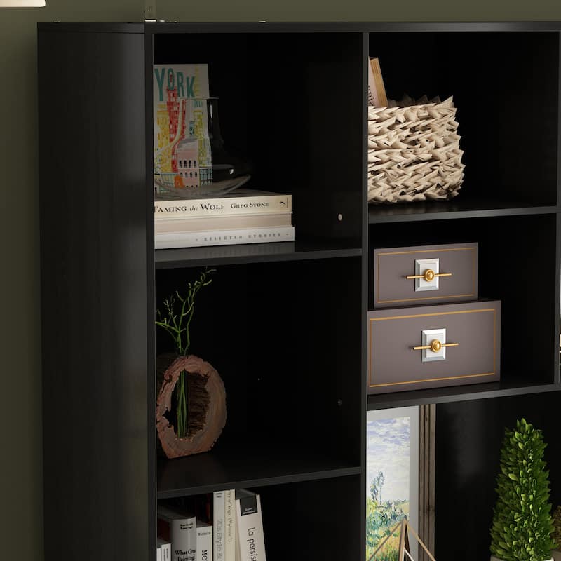 Bookshelf Bookcase with 4 Doors,4 Drawers & Storage Shelve,Black - 78.7"H