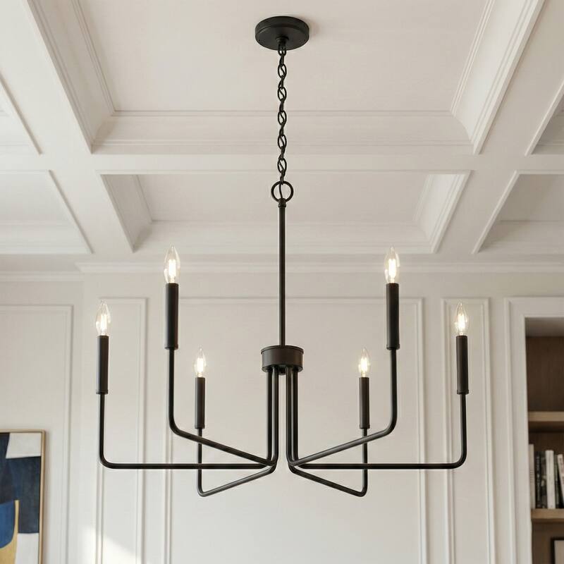 Acroma 6-light Farmhouse Black Linear Candle Chandelier - 28.75 inches