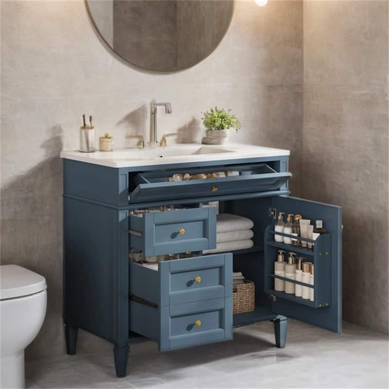 36" Bathroom Vanity with Top Sink, 2 Drawers and a Tip-out Drawer