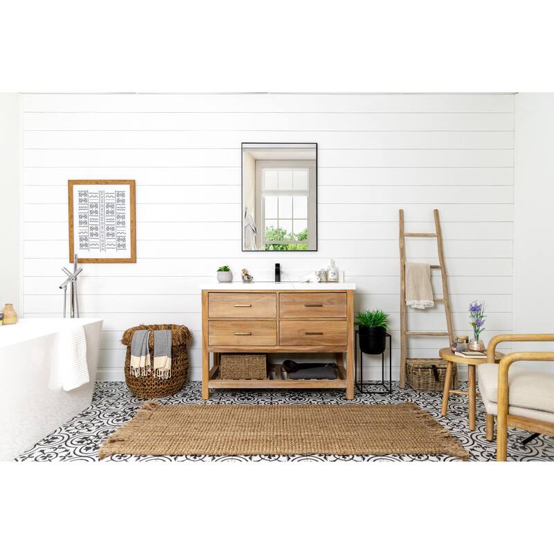 Willow Collections 48 in. W x 22 in. D Parker Solid Teak Single Sink Bathroom Vanity with Countertop
