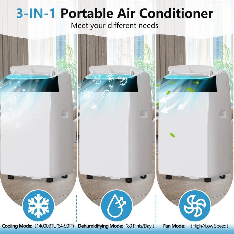 14000 BTU Portable Air Conditioners, Room up to 700 Sq. Ft, with Remote Control