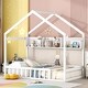 preview thumbnail 11 of 18, Wooden Twin Size House Bed with Storage Shelf,Kids Bed with Fence and Roof, Gray White