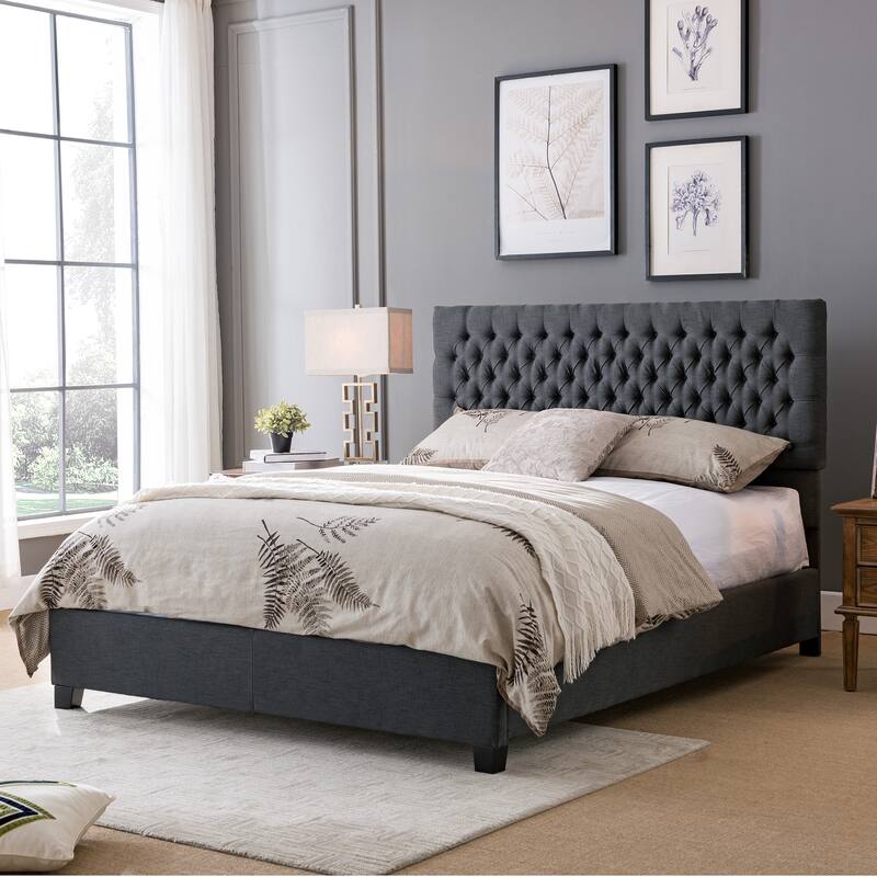 Kaelyn Upholstered Tufted Queen Bed Set by Christopher Knight Home - dark gray + dark brown