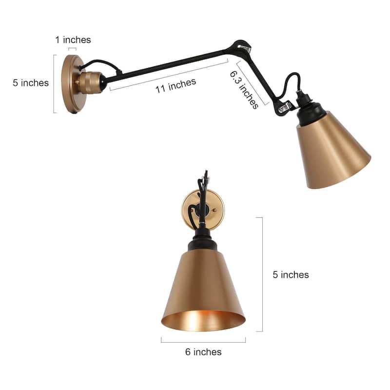 Set of 2 Modern Farmhouse Plug-in Swing Arm Lights Gold Adjustable Wall Sconces Task Lighting - L28" x W6" x H8"