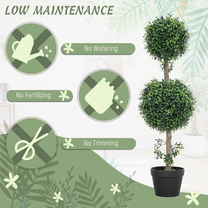 Artificial Boxwood Topiary Ball Trees Green PE Cement Pots for Indoor and Outdoor Decoration - 36"