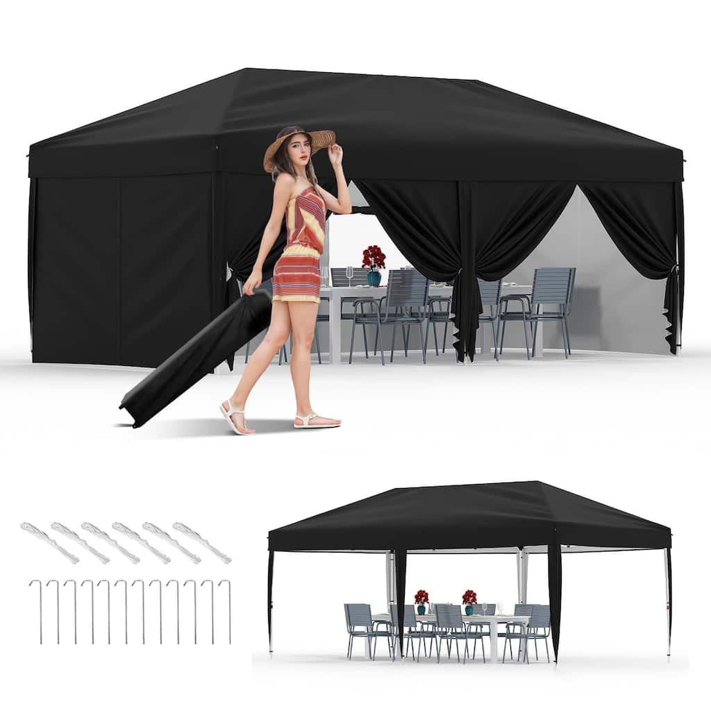 10'x20' Instant Pop-Up Canopy Tent, 6 Removable Sidewalls - 10*20Ft