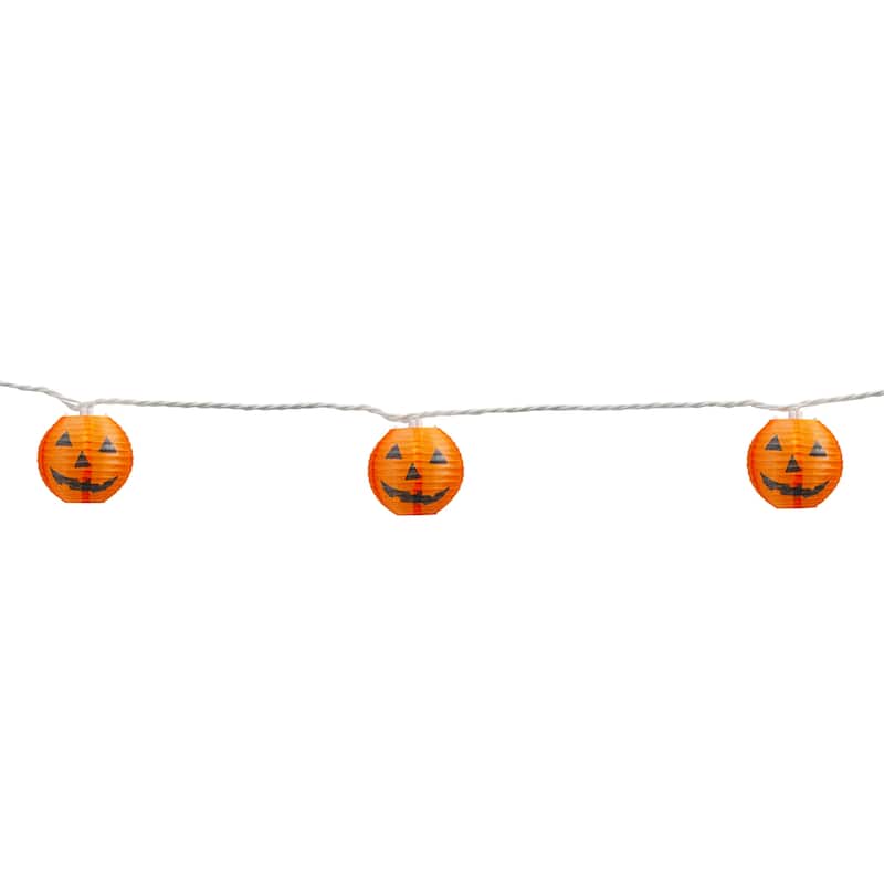 10ct Orange Jack-O-Lantern Lantern Halloween Lights 8.5ft White Wire
