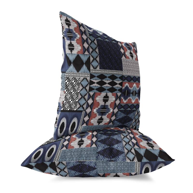 Blue And White Patched Perfection Indoor/Outdoor Throw Pillow Zipper