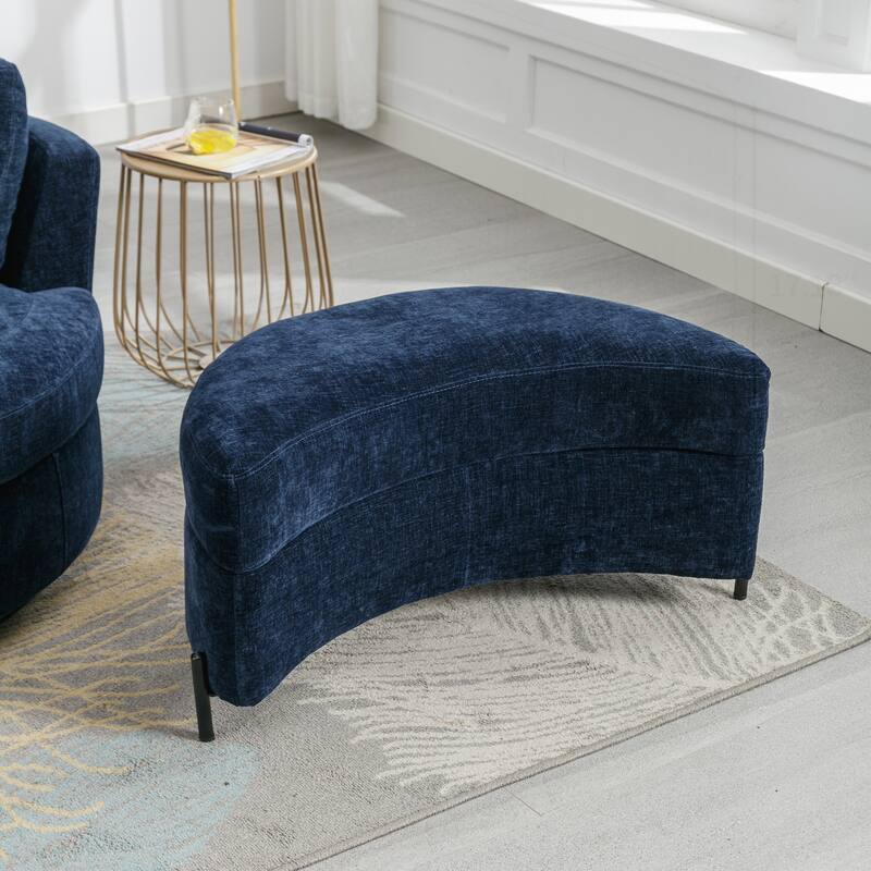 32.7" W Upholstered Half Crescent Moon Storage Ottoman