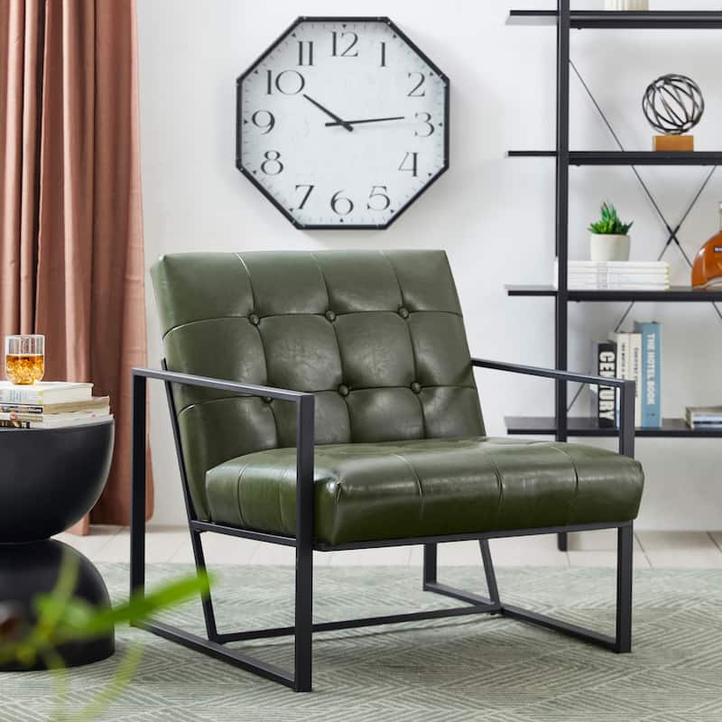 Glitzhome 29.50"W Mid-Century PU Leather Tufted Accent Chair - 29.5"W x 30.5"H x 29.25"D