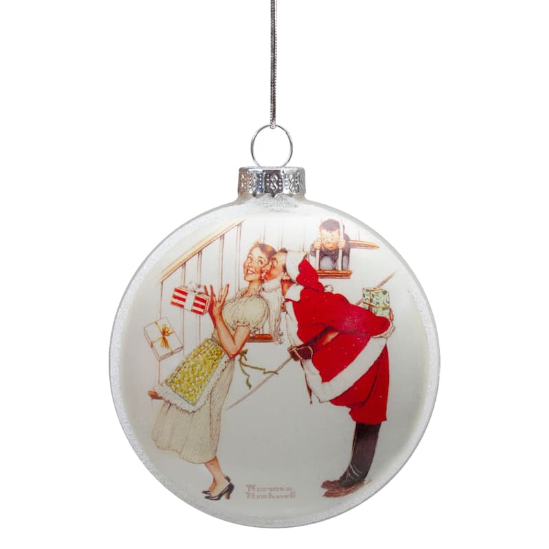 Norman Rockwell 'Christmas Surprise' Glass Disc Christmas Ornament - 3"