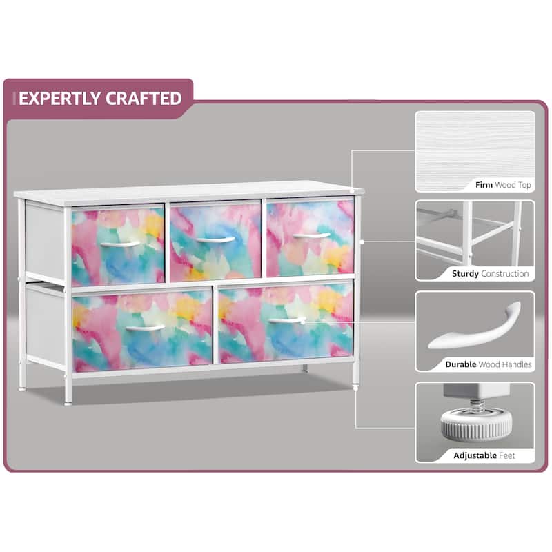 Dresser w/ 5 Drawers Furniture Storage Chest for Home, Bedroom