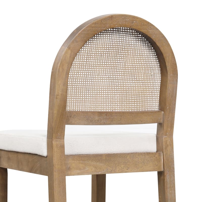 Bailey Boucle Upholstered Rattan Bar Stool or Counter Height Stool with Natural Rattan Woven Back For Kitchen Island